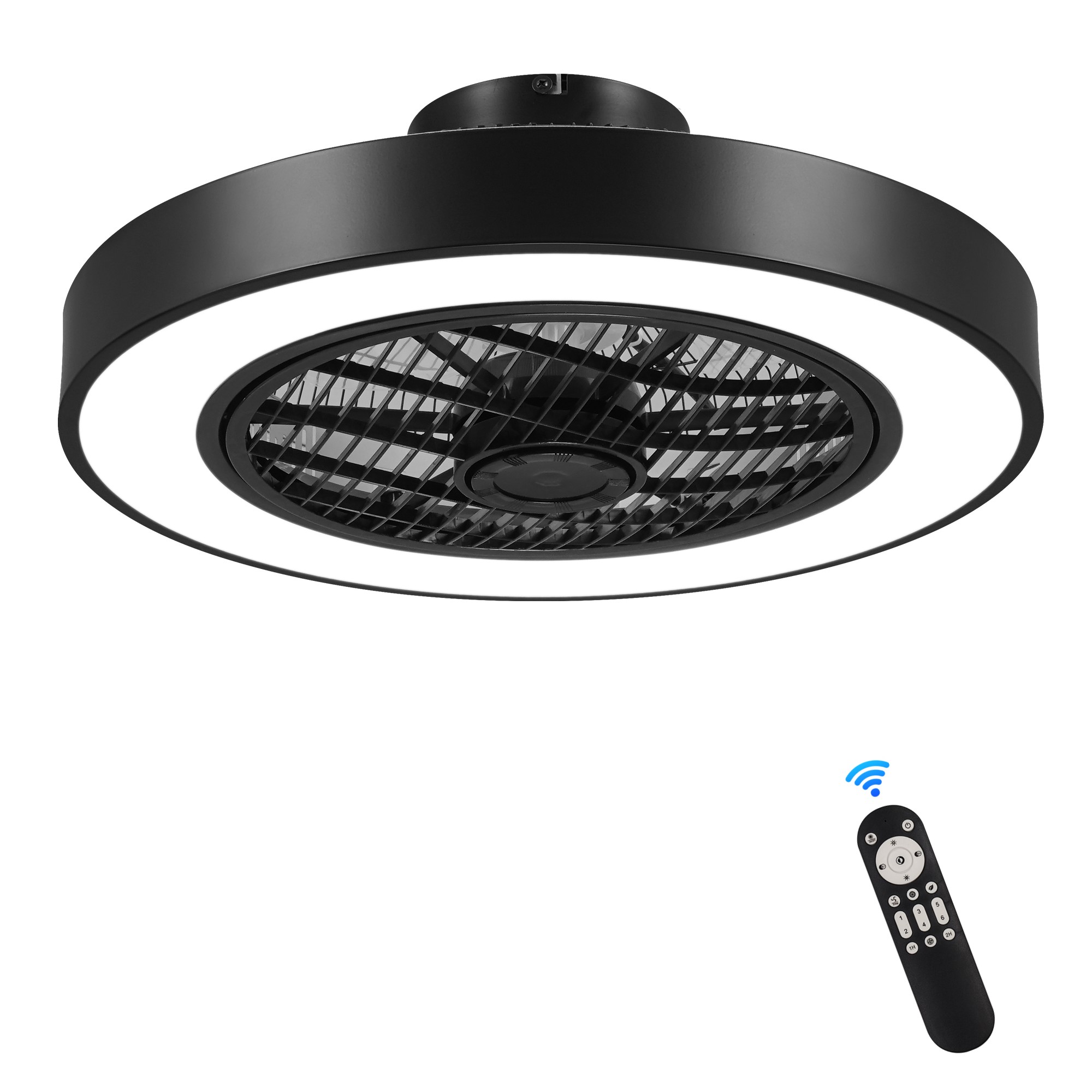 ZZZQ 20" Enclosed Bladeless Ceiling Fan With Lights, Black