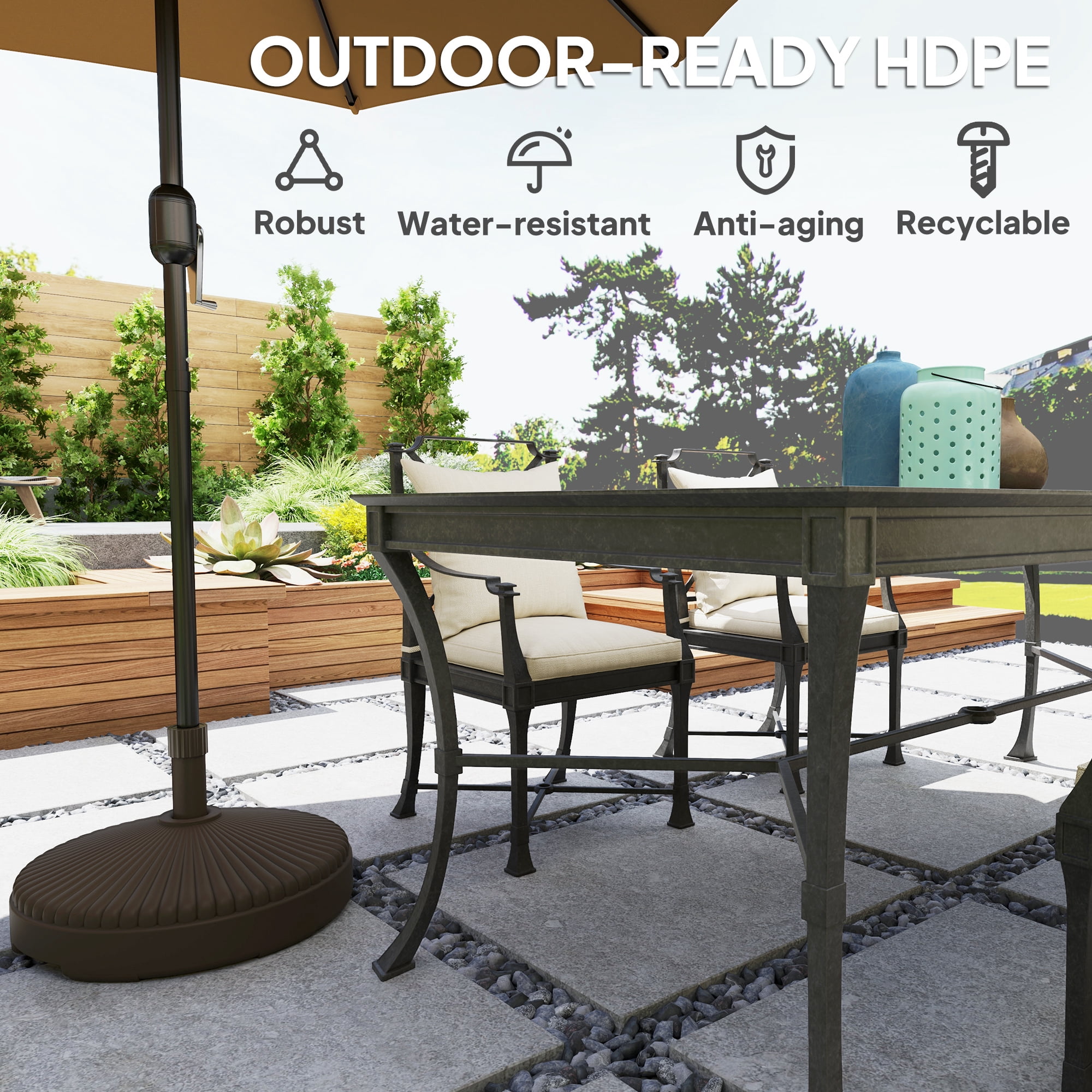 Outsunny Round Patio Umbrella Base Holder Outdoor Umbrella Stand, Filled Up to 62lbs with Sand or 51lbs with Water for Garden Poolside, Brown