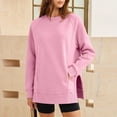 thumbnail image 4 of Binmer Women’s Solid Color Crew Neck Raglan Long Sleeve Sweatshirt, Casual Pullover Top With Side Slit Hem,Sizes S-3XL, 4 of 9