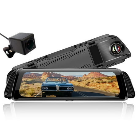 10'' FHD 1080P IPS Car DVR Mirror Camera + Rearview Camera Dual Lens 170° Dash Cam Recorder Stream
