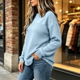 thumbnail image 5 of IUYRTFE Women's Round Neck Waffle Knit Long Sleeve Pullover Solid Color Casual Top with Seam Detail, 5 of 7