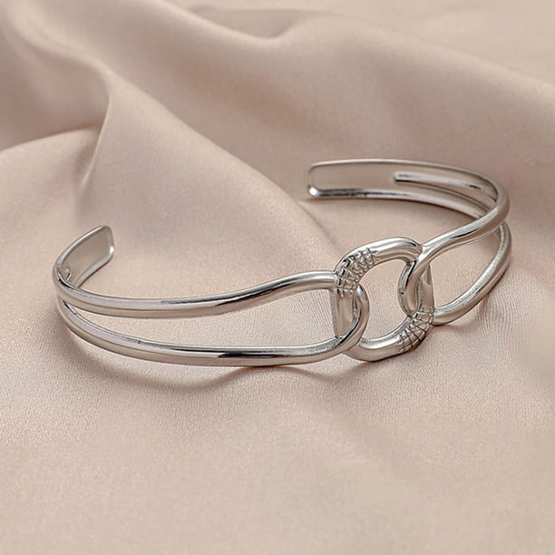 Brazalete para mujer, regalos para mujer, acero inoxidable, línea cuadrada entrelazada, brazalete abierto, pulsera geométrica en forma de C, pulsera C