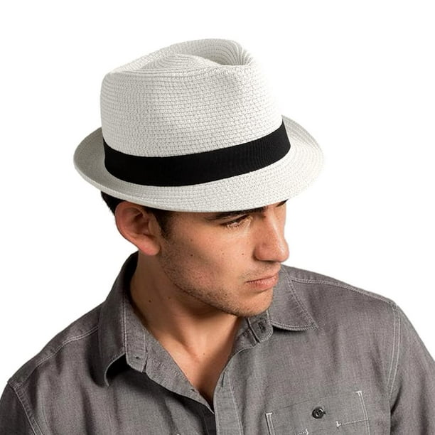 Womens Straw Fedora Hat Short Brim Panama Beach Sun Trilby Cap for Vacation  Men Roll Up Summer Hat Khaki 