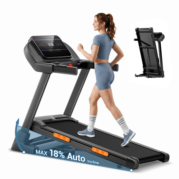 LEZEE 18% Auto Incline Folding Treadmill – 4.0HP Quiet Brushless Motor, 400 lbs Capacity, 8.0 MPH for Home