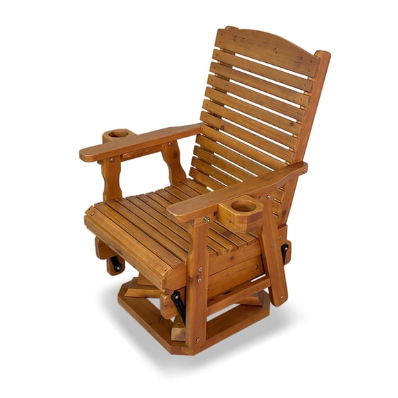 Mosbrisa Wooden Swivel Glider Chair, 360° Outdoor Patio Rocker with Ergonomic Design, Smooth Gliding Motion, Solid Fir Wood, Weather-Resistant PU Finish, Heavy Duty 500 lbs