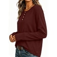 thumbnail image 3 of Horkkom Henley Shirts for Women Solid Color Button Long Sleeve Shirts Baggy Casual Fall Tops L, 3 of 7