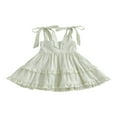 thumbnail image 1 of Bébé bébé Fille Été Boho Robe Couleur Unie Spaghetti Sangle Robe de Cou Carré Plage Robe de Soleil Blanc 2-3 Ans, 1 of 8