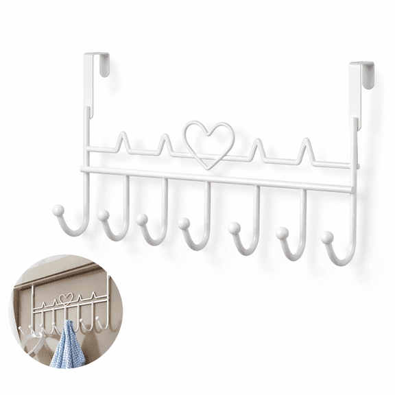 Artrylin Over The Door Towel Rack, Metal Bath Towel Holder Hanger, Over Door Hangers Hooks for Bathroom Bedroom Door Hanging Towels Bathrobe Robe, Towel Hooks for Bathrooms (7 Hooks White)