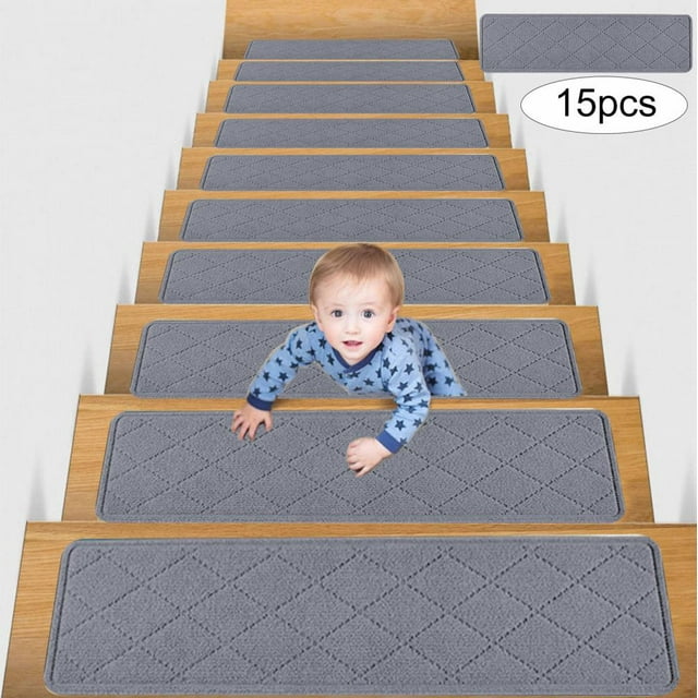 Feltree 15-Piece Stair Mat Set, Anti-Slip Stair Treads, Absorbent and Washable, No Adhesive Needed, Can Be Cut to Fit, 30x8 Inches for Home Safety and Comfort