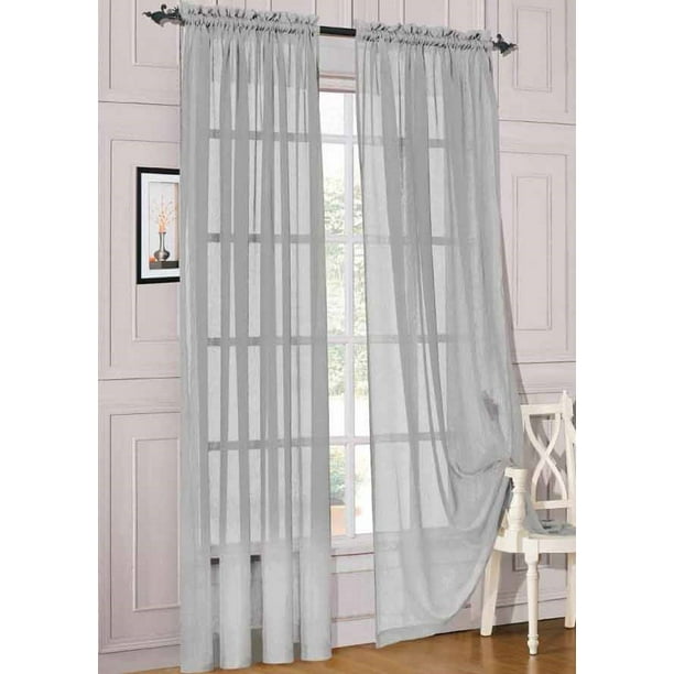 2pc Silver Solid Sheer Voile Window Curtain Set, Two (2) Rod Pocket