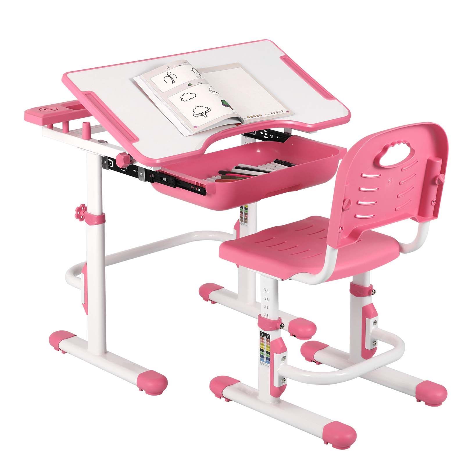 Pirecart Children's Study Drawing Desk and Chair Height Adjustable with