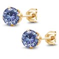 thumbnail image 3 of Gem Stone King 18K Yellow Gold Plated Silver Stud Earrings for Women Men Persian Blue Round Moissanite (1.60 Cttw), 3 of 5