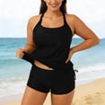 thumbnail image 2 of Two Piece Women'sTankini Swimsuits Blouson Swim Tank Top with Strappy Top And Pocketed Swim Bottoms/Black2/S, 2 of 5