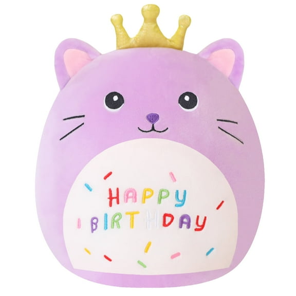 SQEQE Purple Cat 10"Stuffed Animal with Golden Crown Soft Birthday Party Gift for Kids