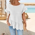 thumbnail image 2 of YanHoo Womens Summer Tops Ruffled Trim Boho Blouses Plus Size Crewneck Cotton Linen Shirts Short Sleeve Casual Dressy Blouse White,XXXXL, 2 of 8