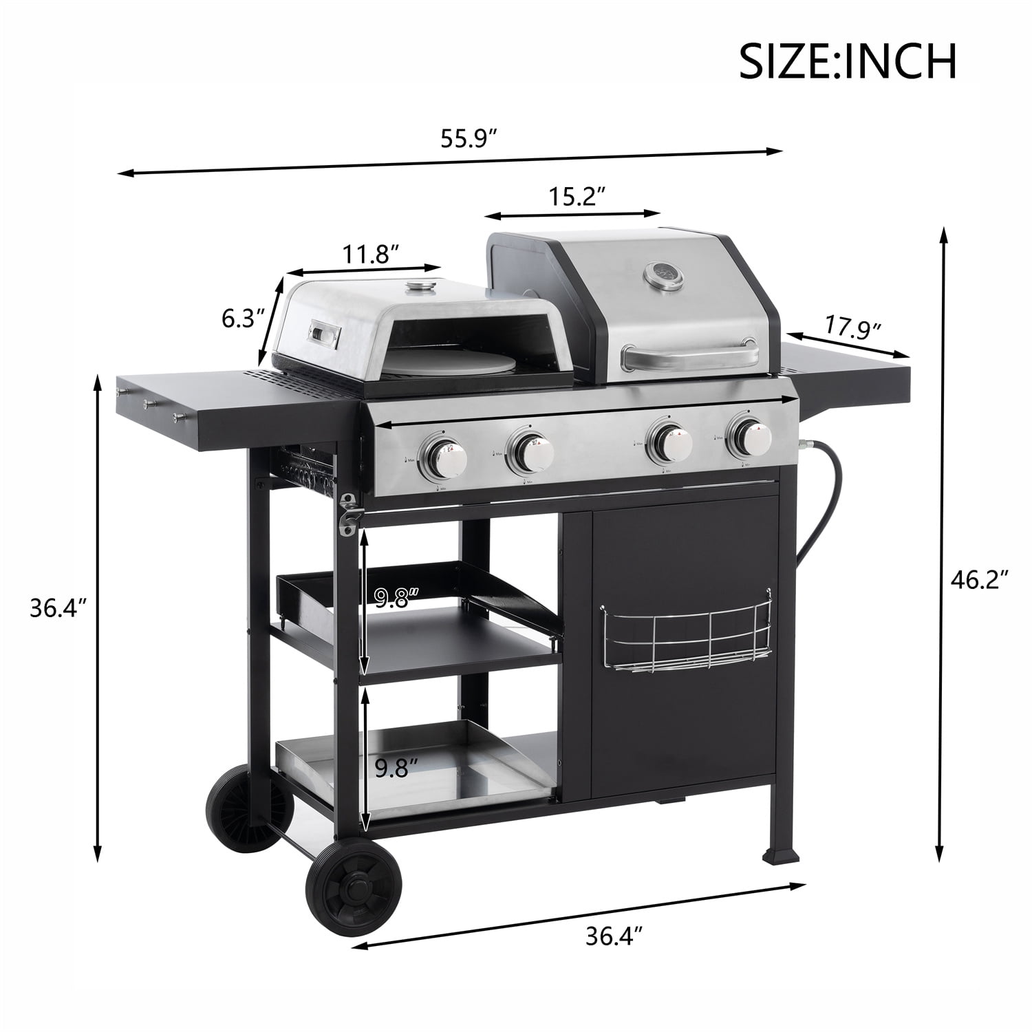 HighSound 4 Burner Propane Gas Grill & Griddle Combo BBQ Grill with Lid & Pizza Oven 49200 BTU, Flat Top Propane Grill Griddle Combo for Outdoor Cooking While Camping & Tailgating, Black