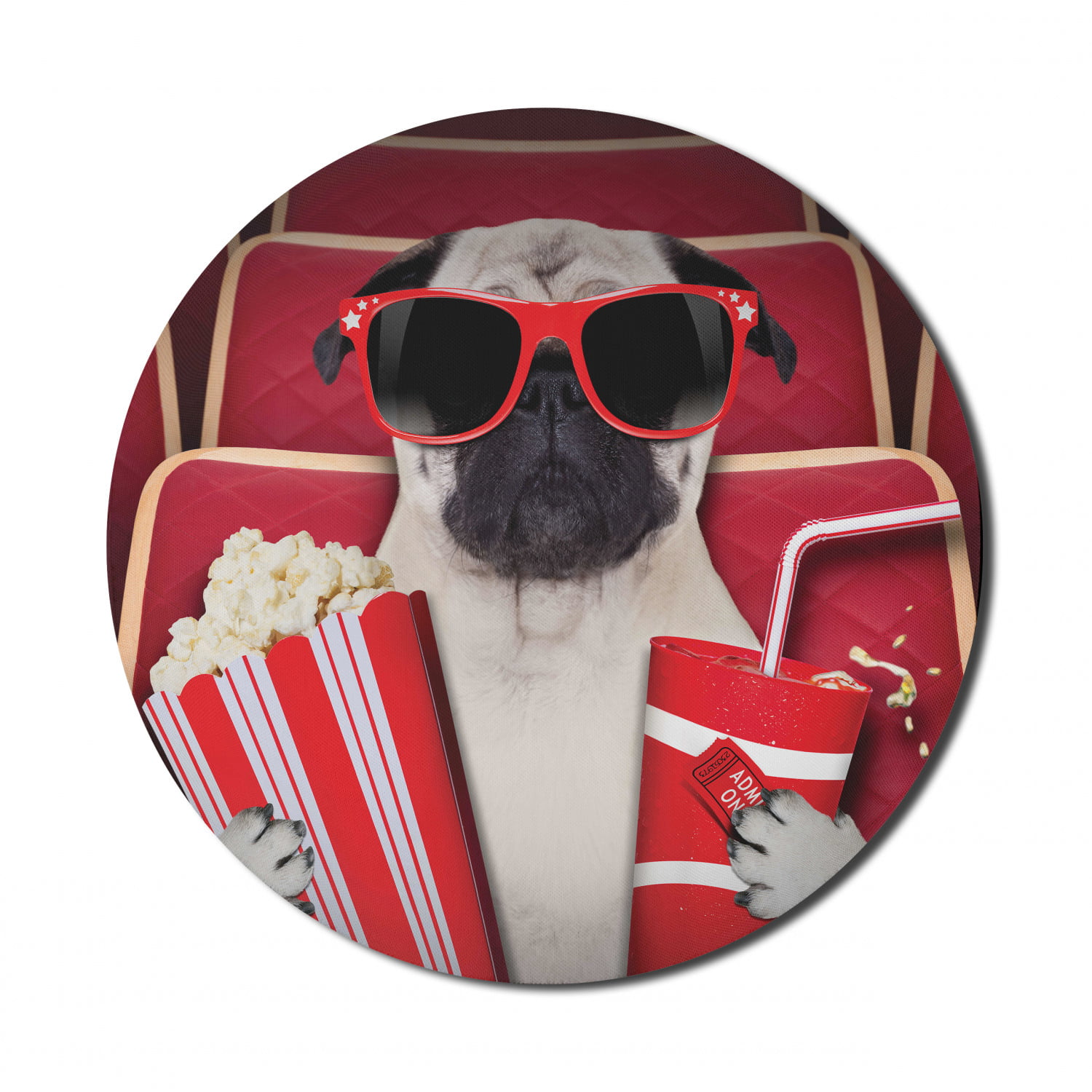 Uitsluiten Onhandig Verwacht het Pug Mouse Pad for Computers, Funny Dog Watching Movie Popcorn Soft Drink  and Glasses Animal Photograph, Round Non-Slip Thick Rubber Modern Mousepad,  8" Round, Cream Ruby and Vermilion, by Ambesonne - Walmart.com