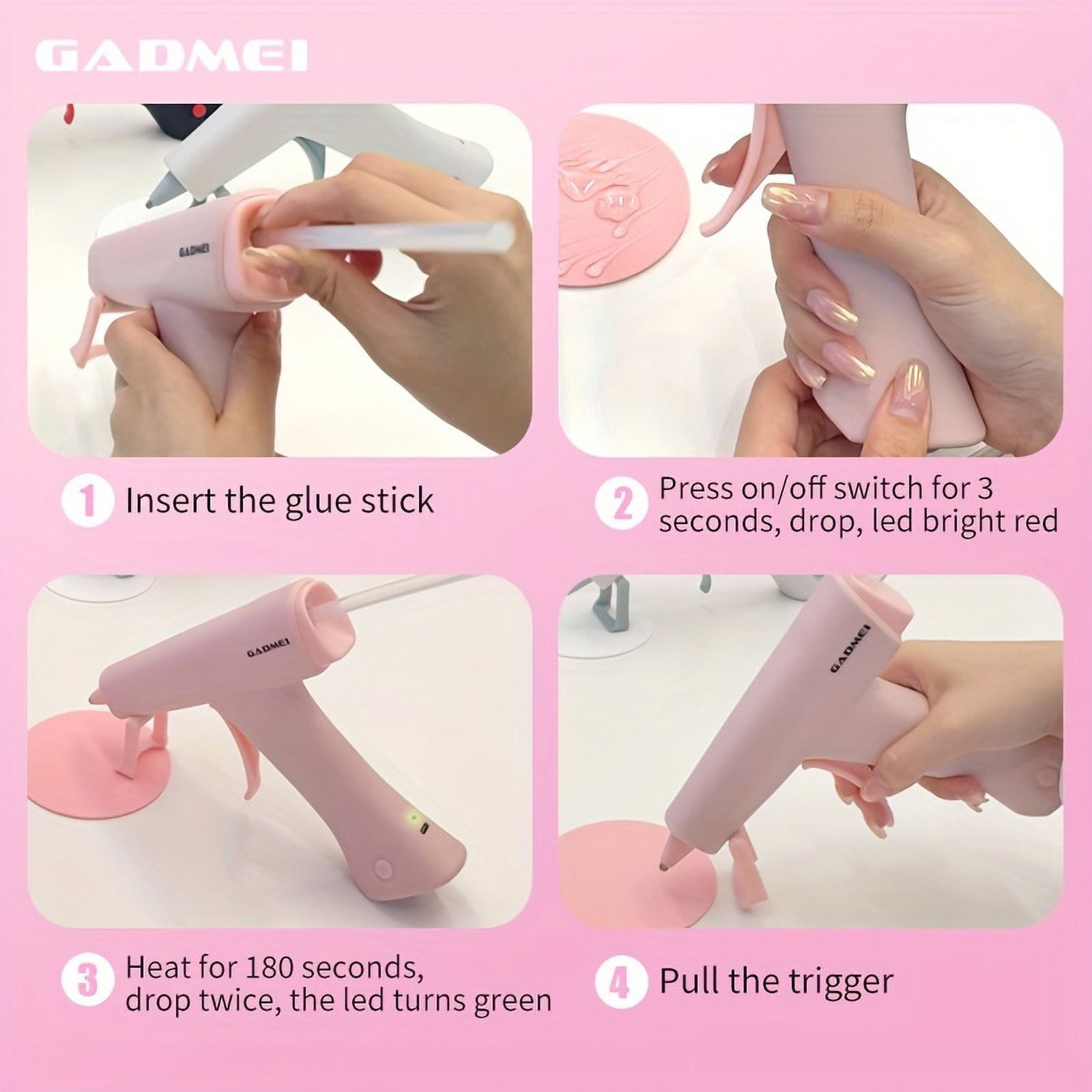 LEEYNEER Portable Hot Melt Glue Gun with 2600mAh Rechargeable Battery  USB Charging  10 Glue Sticks Included  Fast Heating and No Cord