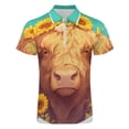thumbnail image 4 of Highland Cow with Sunflowers Men Zipper T-shirt Summer Casual Short Sleeve T-shirt Top, 4 of 7