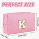 thumbnail image 4 of Bolsa de maquillaje con inicial para mujer, bolsa de cosméticos grande, bonita bolsa de maquillaje rosa para cartera, bolsa de aseo con cierre, organizador de piel sintética, brochas de, 4 of 4