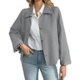 thumbnail image 3 of Plaid Patchwork Women Long Sleeve Lapel Single Breasted Jacket Trench Coat, 3 of 6