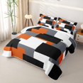thumbnail image 3 of Castle Fairy Watercolor Offset Rectangle Block Quilt King 3 Pieces,Retro Mosaic King Coverlet Set,Orange Gray Black,1 Bedspread and 2 Pillowcases, 3 of 7
