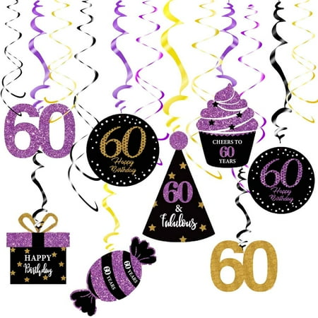 60th Birthday Decorations for Women Purple Black Gold Qian’s Party ...