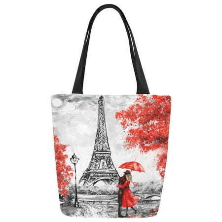 ASHLEIGH Oil Painting Paris Eiffel European City Canvas Tote Bag Shoulder Handbag Grocery Bag for School Shopping