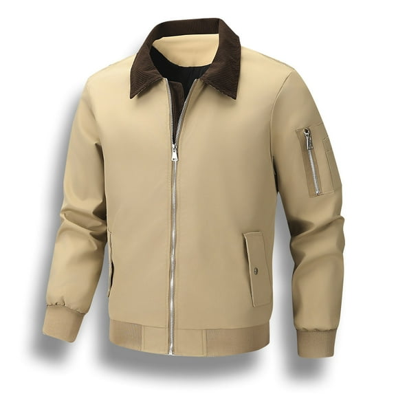 PiGOGI Men Light Jackets Windbreaker Spring Fall Lightweight Fleece Lined Jacket Casual Stylish Bomber Jacket with Pocket Khaki XL