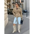 thumbnail image 4 of Female Cropped Trench Coat Casual Double Breasted Short Jacket Fall Fashion Outerwear with Belt Khaki S, 4 of 9