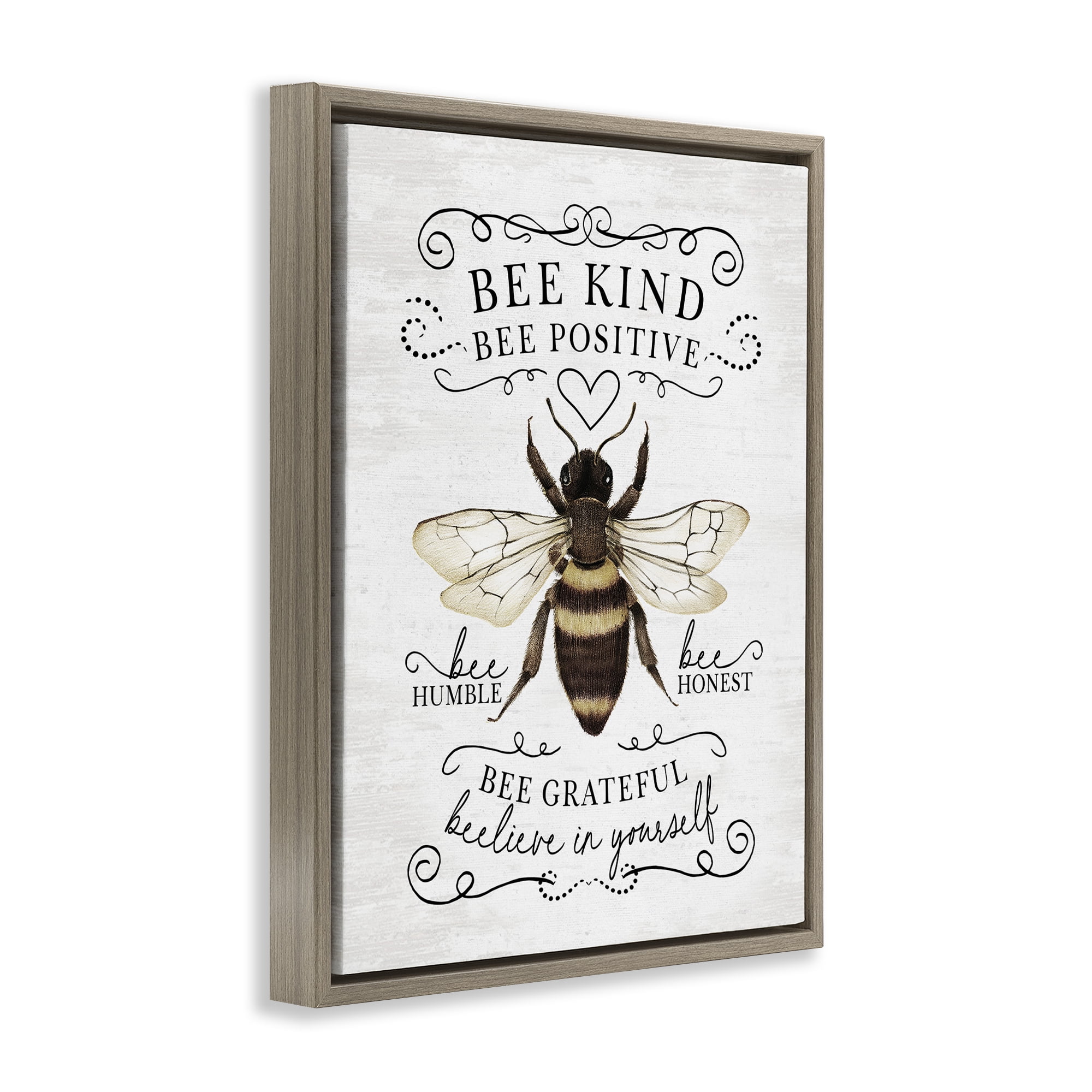 Stupell Industries Vintage Bee Phrases Animals & Insects Painting Brown Floater Framed Canvas Art Print Wall Art, 25 x 31