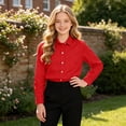 thumbnail image 5 of Tiijoy Boys Long Sleeve Button Down Shirt Casual Solid Pocket Shirt Top, Red, Sizes 9-16, 5 of 6
