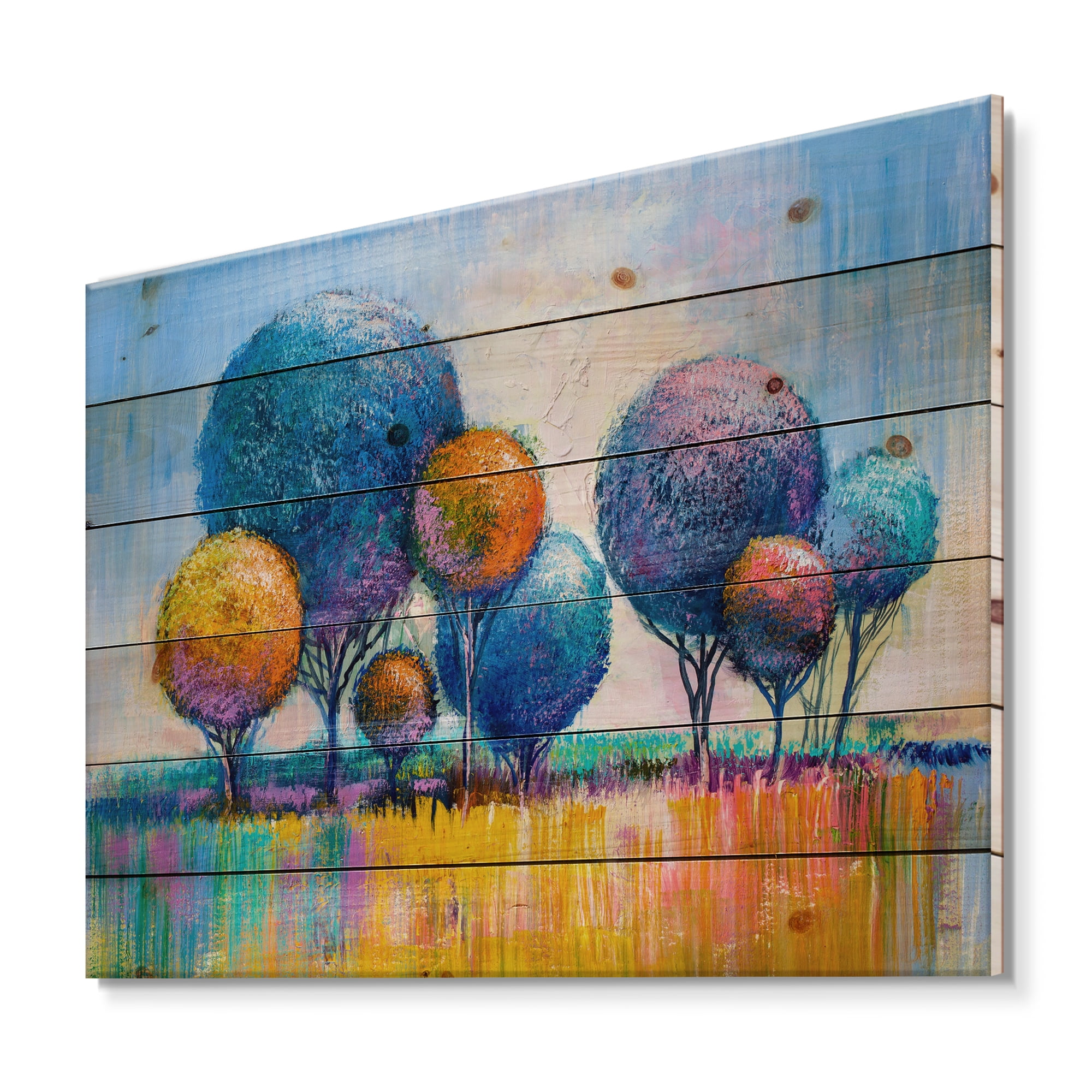 Designart 'Autumn Colorful Fantasy Trees IV' Modern Print on Natural Pine Wood