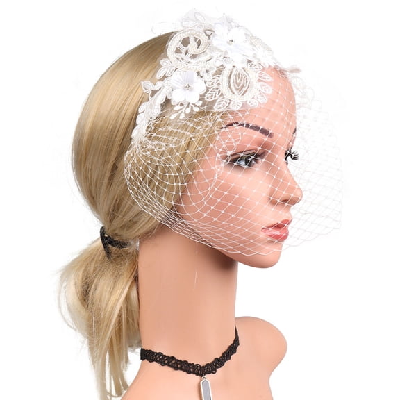 TABLZONE Elegant White Lace Fascinator Hat with Veil Headband for Formal Wedding Cocktail Events