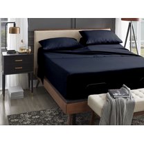 ABORN Giza Egyptian Cotton bedsheet 400-TC 4 PC Navy Split-Head Queen 38" Split 12" Pocket