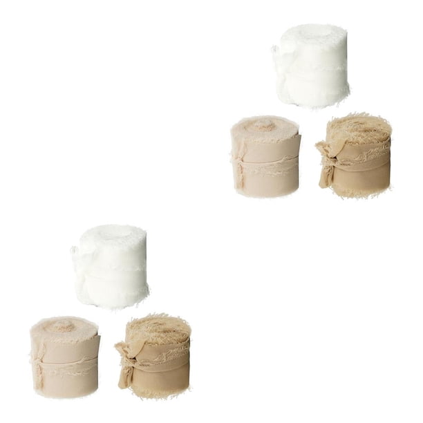 Sonducket Cintas de seda de gasa con flecos para decoración de ramos de boda profunda Blanco+Beige 2piezas
