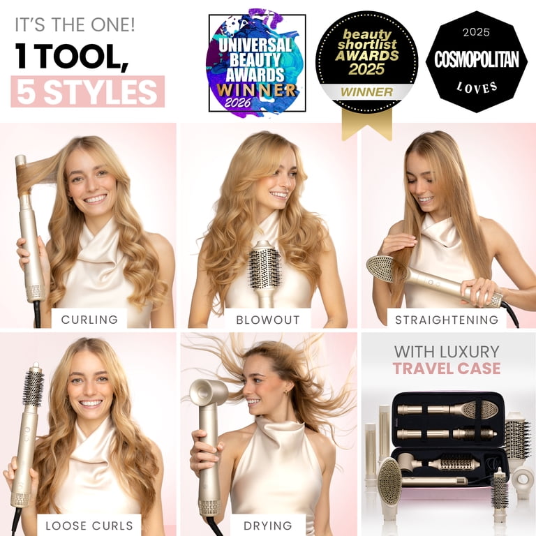 Ella Bella, 6 in 1 Hot Air Styler, Champagne, Includes Travel Case