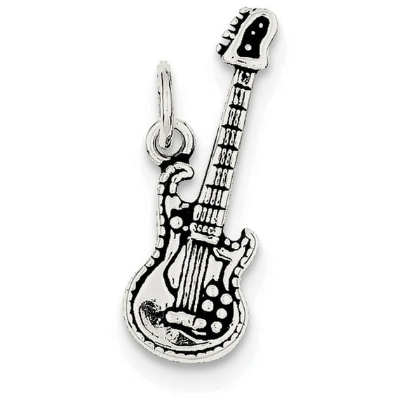 925 Sterling Silver Polished Oxidized Electric Guitar Charm 32x10mm Wide Pendant Necklace for Women