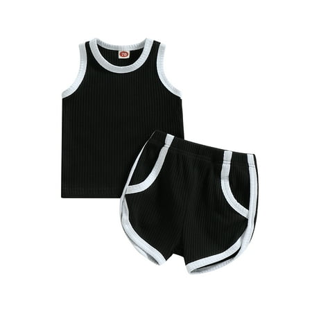 

One opening 2 Pcs Toddler Baby Boys Girls Summer Clothes Sleeveless Contrast Color Ribbed Tank Tops + Shorts Set