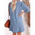 thumbnail image 4 of Denim Dress for Women Summer Casual Babydoll V Neck 3/4 Puff Sleeve Jean Dresses, 4 of 6