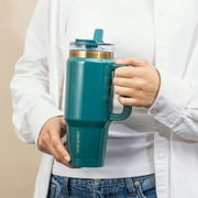 Thyme & Table 32 fl oz Stainless Steel Luna Tumbler with Handle and Dual Straw Lid, Teal
