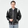 thumbnail image 2 of Men's PU Faux Leather Full-Zip Bomber Jacket Stand Collar Fleece Windproof Lightweight Motorcycle Racing Coat Outwear, 2 of 6