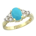thumbnail image 1 of 14K Yellow Gold Natural Turquoise Ring Oval 9x7mm Diamond Accent, size 5.5, 1 of 1