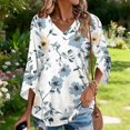 thumbnail image 4 of Iaqnaocc Women's Tops, Tees & Blouses Summer 3/4 Length Sleeve Womens Tops Casual Crewneck T-Shirts Vintage Floral Print Tees Blouses Business Work Clothes Light Blue M, 4 of 7