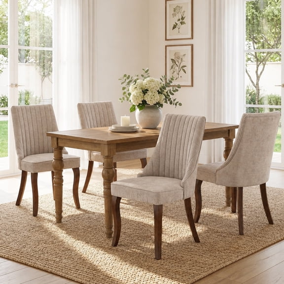 Dining Chairs Set of 4, PAPROOS Velvet Upholstered Dining Chairs, Farmhouse Accent Chair Side Chair with High Backrest and Solid Wood Legs, Kitchen Chair for Dining Kitchen Living Room, Beige