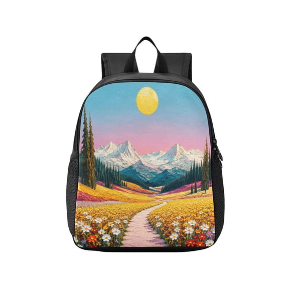 Toddler Backpack Impasto Mountain Flower Path Waterproof Lightweight Backpack Casual Mini Daypack for Daycare & Travel