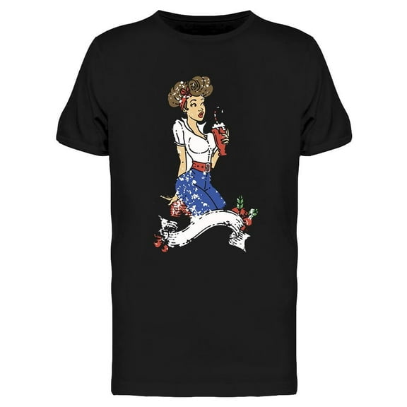 Vintage Girl Drinking A Milkshake T-Shirt Men -Image by Shutterstock, Male Large