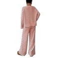 thumbnail image 5 of Domzest Womens 2 Piece Sets Crew Neck Long Sleeve Striped Blouse Matching Elastic High WaistWide Leg Pants Casual Spring Fall Outfits Red M, 5 of 6