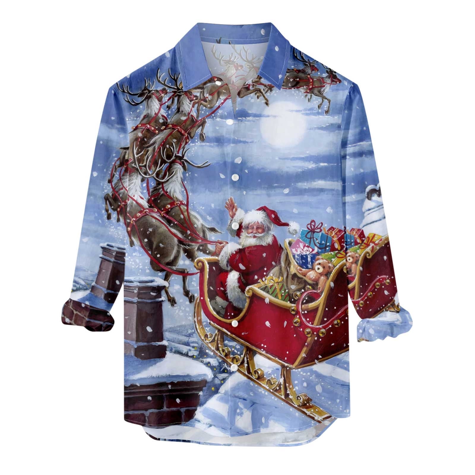 ZCFZJW Mens Ugly Christmas Shirt Long Sleeve Santa Claus Funny Button
