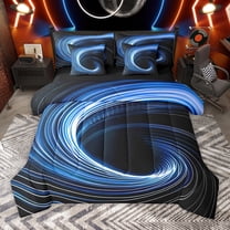 Manfei Boys Girls Blue Spiral Stripes 7-Piece Twin Bedding Sets,Geometric Lines Bedding Comforter Set,Abstract Gradient Breathable Sheet Sets,Microfiber Bedroom Decor,Reversible
